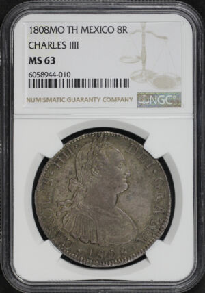 Obverse of this 1808MO TH Mexico Silver Charles IIII 8 Reales NGC MS-63