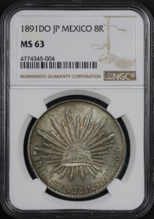 Obverse of this 1891Do JP Mexico 8 Reales NGC MS-63