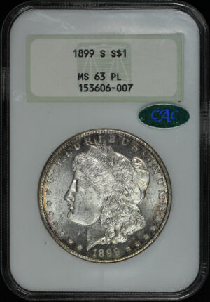 Obverse of this 1899-S Morgan Dollar NGC MS-63 PL Old Fatty Holder