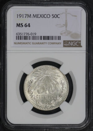 Obverse of this 1917-M Mexico 50 Centavos NGC MS-64