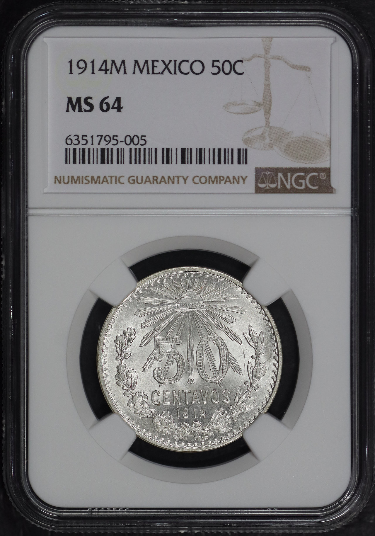 Obverse of this 1914-M Mexico 50 Centavos NGC MS-64