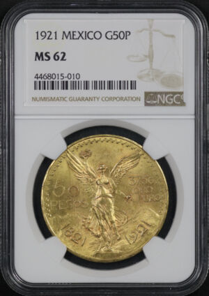 Obverse of this 1921 Mexico G50P NGC MS-62