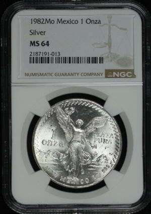 Obverse of this 1982-Mo Mexico Silver Libertad Onza NGC MS-64