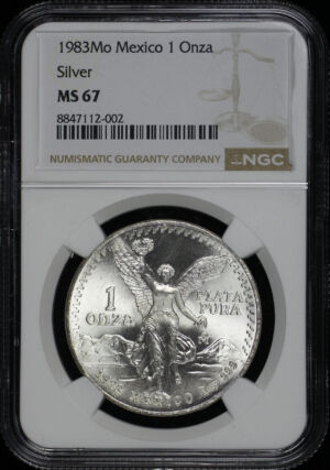 Obverse of this 1983-Mo Mexico Silver Libertad Onza NGC MS-67
