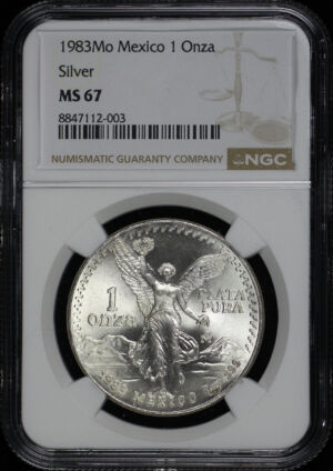 Obverse of this 1983-Mo Mexico Silver Libertad Onza NGC MS-67
