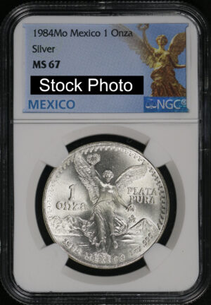 Obverse of this 1984-Mo Mexico Silver Libertad Onza NGC MS-67 Angel Of Independence Label