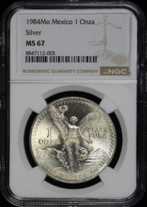 Obverse of this 1984-Mo Mexico Silver Libertad Onza NGC MS-67