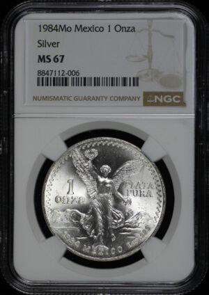 Obverse of this 1984-Mo Mexico Silver Libertad Onza NGC MS-67