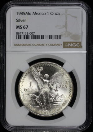 Obverse of this 1985-Mo Mexico Silver Libertad Onza NGC MS-67