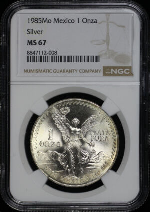 Obverse of this 1985-Mo Mexico Silver Libertad Onza NGC MS-67