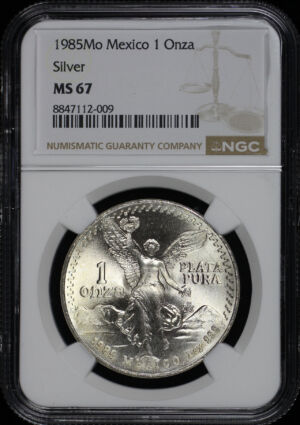 Obverse of this 1985-Mo Mexico Silver Libertad Onza NGC MS-67