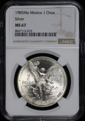 Obverse of this 1985-Mo Mexico Silver Libertad Onza NGC MS-67