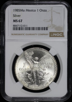 Obverse of this 1985-Mo Mexico Silver Libertad Onza NGC MS-67