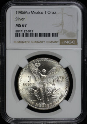 Obverse of this 1986-Mo Mexico Silver Libertad Onza NGC MS-67