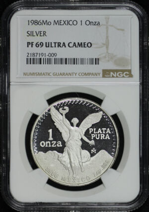 Gallery image of this 1986-Mo Mexico Silver Libertad Onza NGC PF-69 Ultra Cameo