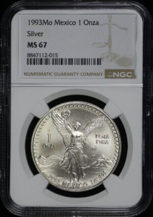 Obverse of this 1993-Mo Mexico Silver Libertad Onza NGC MS-67