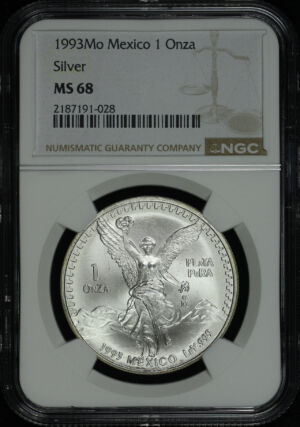 Obverse of this 1993-Mo Mexico Silver Libertad Onza NGC MS-68