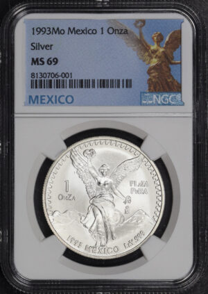 Obverse of this 1993-Mo Mexico Silver Libertad Onza NGC MS-69