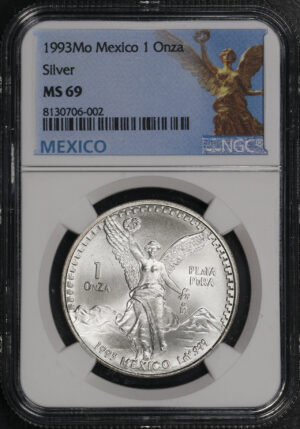 Obverse of this 1993-Mo Mexico Silver Libertad Onza NGC MS-69