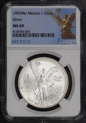 Obverse of this 1993-Mo Mexico Silver Libertad Onza NGC MS-69