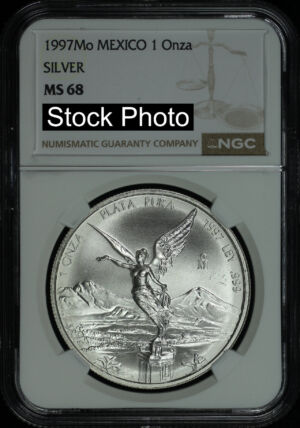 Obverse of this 1997-Mo Mexico Silver Libertad Onza NGC MS-68