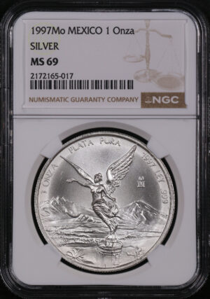 Obverse of this 1997Mo Mexico Silver Libertad Onza NGC MS-69