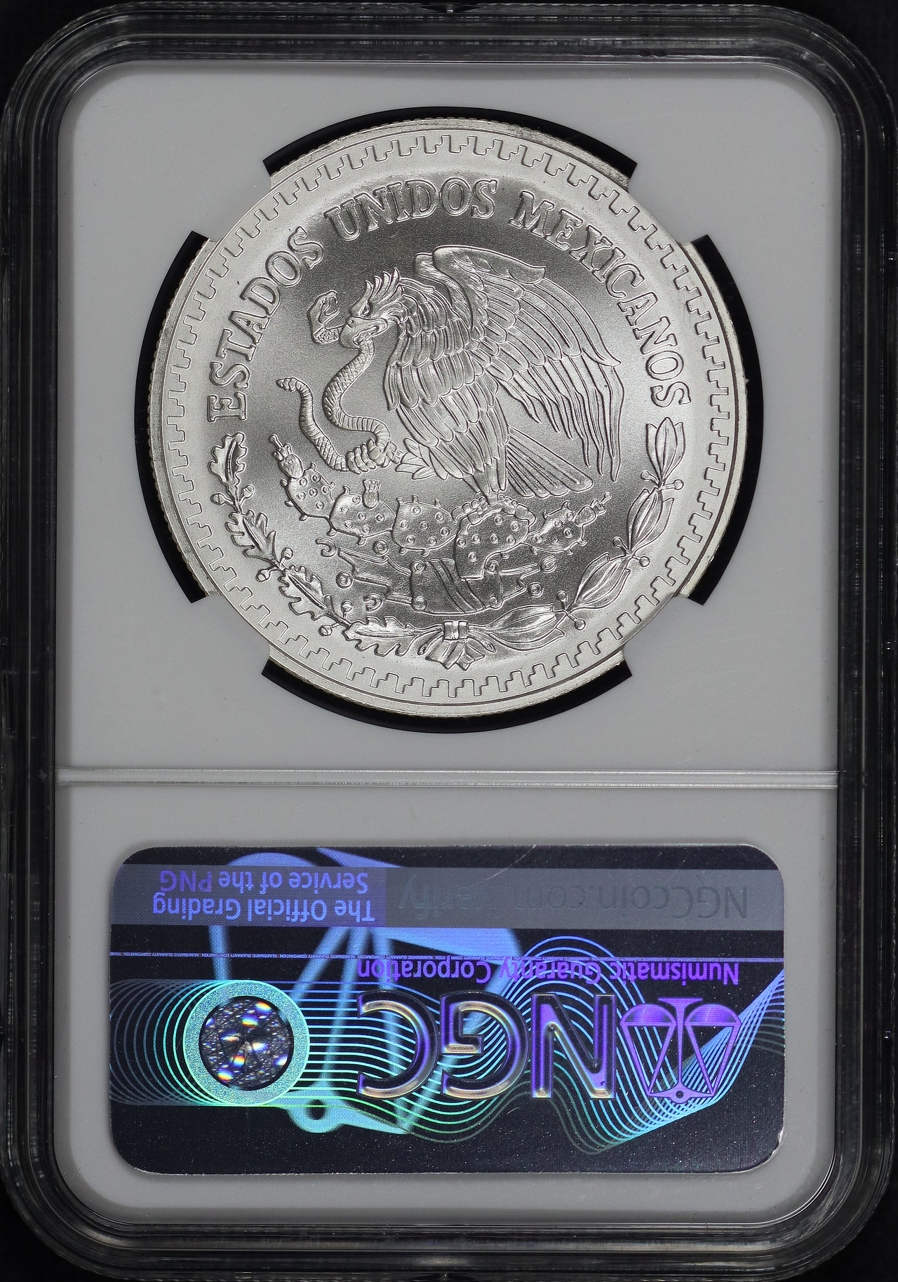 Reverse of this 1998Mo Mexico Silver Libertad Onza NGC MS-69