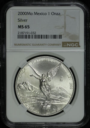 Obverse of this 2000-Mo Mexico Silver Libertad Onza NGC MS-65