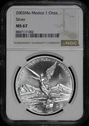 Obverse of this 2003-Mo Mexico Silver Libertad Onza NGC MS-67