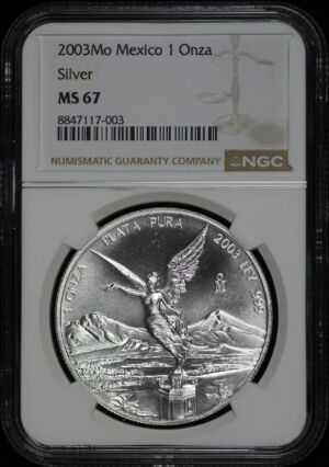 Obverse of this 2003-Mo Mexico Silver Libertad Onza NGC MS-67