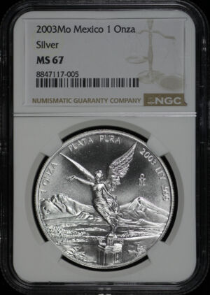 Obverse of this 2003-Mo Mexico Silver Libertad Onza NGC MS-67