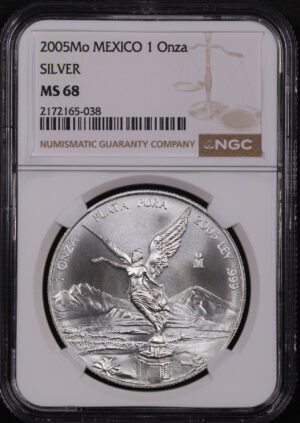 Obverse of this 2005Mo Mexico Silver Libertad Onza NGC MS-68