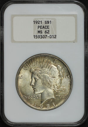 Obverse of this 1921 Peace Dollar High Relief NGC MS-62 Old Fatty Holder