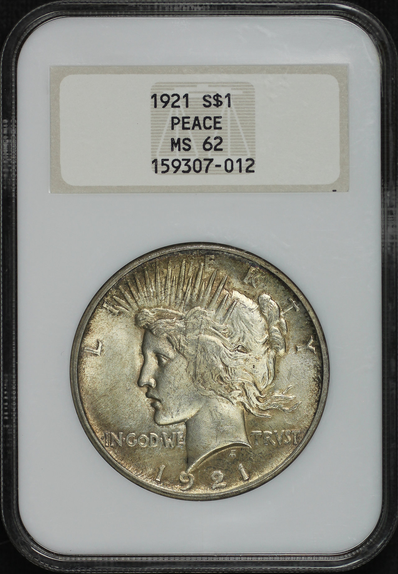 Obverse of this 1921 Peace Dollar High Relief NGC MS-62 Old Fatty Holder