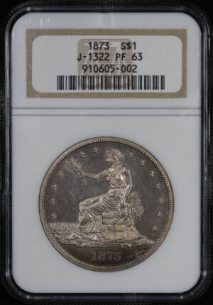 Obverse of this 1873 Trade Dollar Pattern J-1322 NGC PF-63