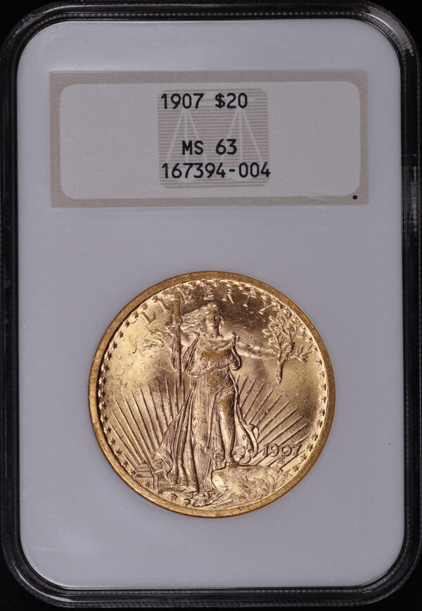 Obverse of this 1907 St. Gaudens $20 NGC MS-63 Old Fatty Holder