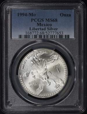 Obverse of this 1994-Mo Mexico Silver Libertad Onza PCGS MS-68