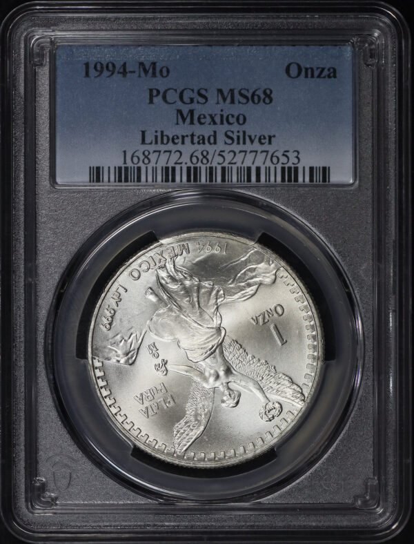 Obverse of this 1994-Mo Mexico Silver Libertad Onza PCGS MS-68