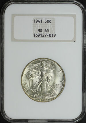 Obverse of this 1941 Walking Liberty Half Dollar NGC MS-65 Old Fatty Holder