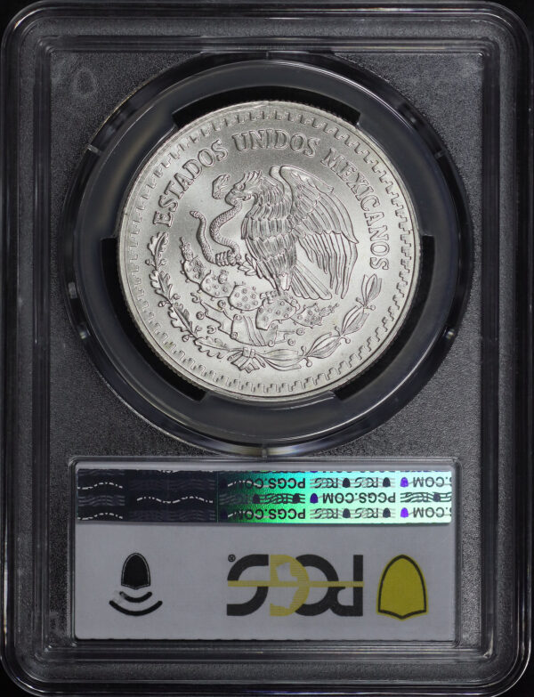 Reverse of this 1993-Mo Mexico Silver Libertad Onza PCGS MS-68