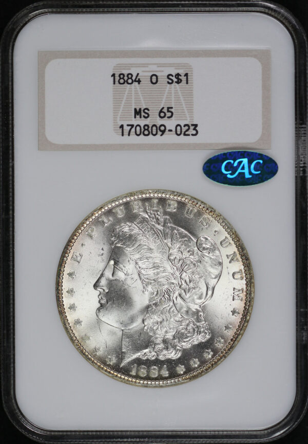 Obverse of this 1884-O Morgan Dollar NGC MS-65 CAC