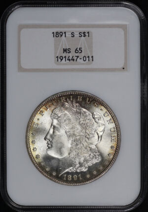 Obverse of this 1891-S Morgan Dollar NGC MS-65 Old Fatty Holder