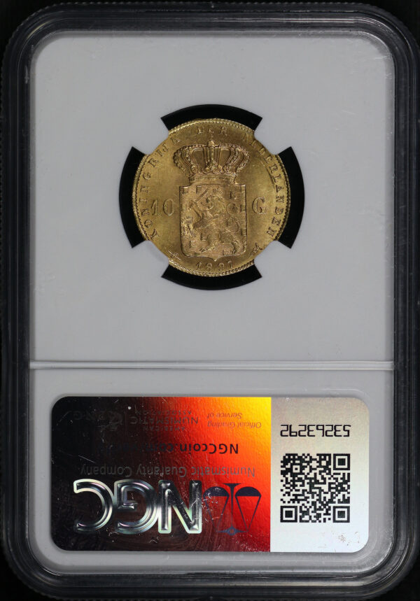 Reverse of this 1897 Netherland  10G NGC MS-64