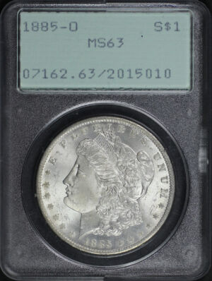 1885-O Morgan Dollar PCGS MS-63 Old Green Rattler Holder