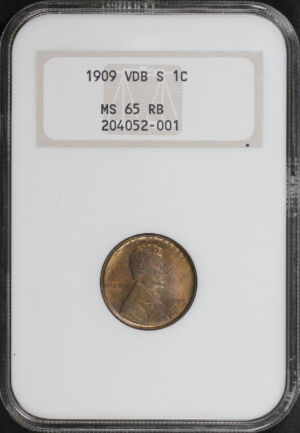 Obverse of this 1909-S VDB Lincoln Cent Wheat Reverse NGC MS-65 RB Old Fatty Holder