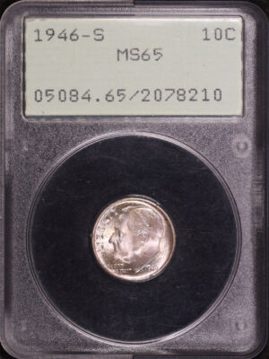 Obverse of this 1946-S Roosevelt Dime PCGS MS-65 Old Green Rattler Holder
