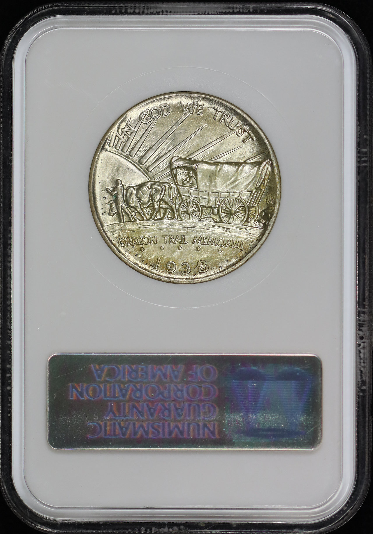 Reverse of this 1938-S Silver Commemorative Oregon Trail 50C NGC MS-66 CAC