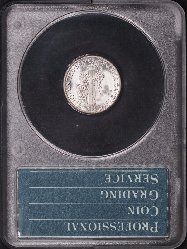 Reverse of this 1944-D Mercury Dime PCGS MS-66 FB Gold CAC Old Green Rattler Holder