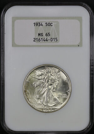 Obverse of this 1934 Walking Liberty Half Dollar NGC MS-65 Old Fatty Holder