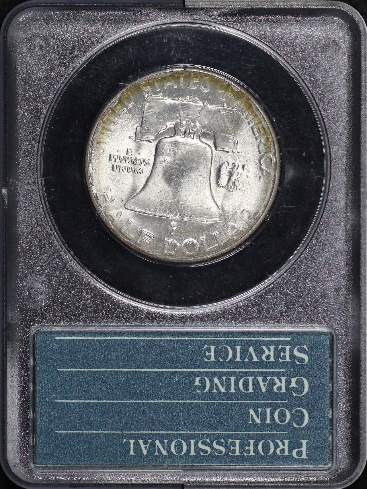 Reverse of this 1953-S Franklin Half Dollar PCGS MS-64 CAC Old Green Rattler Holder